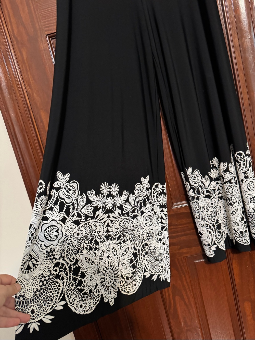 Coco Bianco Black Wide-Leg Pants with White Lace Trim